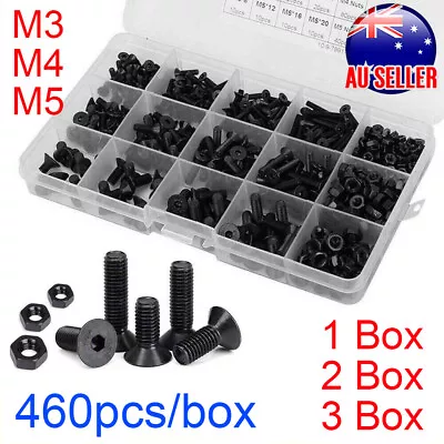 M3 M4 M5 Black 10.9 Hex Socket Head Flat Countersunk Screw Nut Bolt Set Kit Box • $24.89