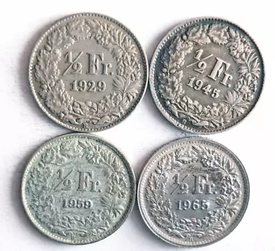 1929-1965 SWITZERLAND 1/2 FRANCS - 4 Excellent Silver Coins - Lot #A14 • $5