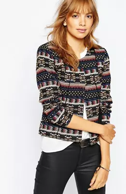 VILA Embrodiered/Tapestry Effect Aztec Collarless Jacket Size XS / UK 8 New • £21.99