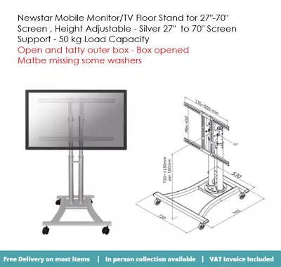 £40 • Buy Newstar Mobile Monitor/TV Floor Stand For 27 -70  Silver PLASMA-M1200