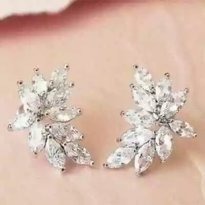 2Ct Marquise Cut Lab Created Diamond 14K White Gold Plated Cluster Stud Earrings • $62.92