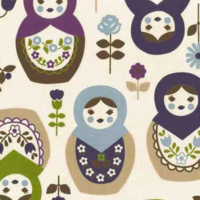 KOKKA  TREFLE  MATRYOSHKA Natural Blue By 1/2 Yard Japanese Import • $7.50