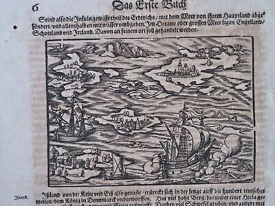 Discovery Of The New World Columbus 1628 Munster Cosmography Wood Cut Print • $120