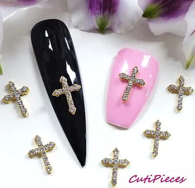 3D Nail Art Gold Rhinestones Diamante Halloween *Crosses* Alloy Metal Nail Craft • $3.72