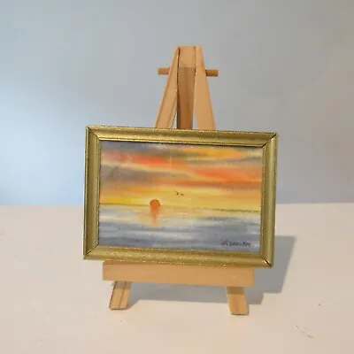 DOLLHOUSE MINIATURE MASTERPIECE Eileen Smith  Sunset On The Bay  Paintingw Easel • $29