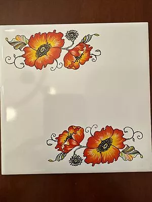 Vintage Ceramic Tile 6” X 6” H & R Johnson Orange Poppy Floral Design England • $7.99