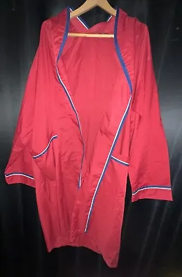 VTG Mens Pleetway Robe 2 Pockets Red Navy White Trim 60s Smoking-Kimono *NO TIE* • $24.86