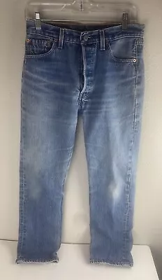 Levis 501 Jeans Mens 30x30 Straight Fit Blue Denim Jeans Button Fly Light Wash • $22.99