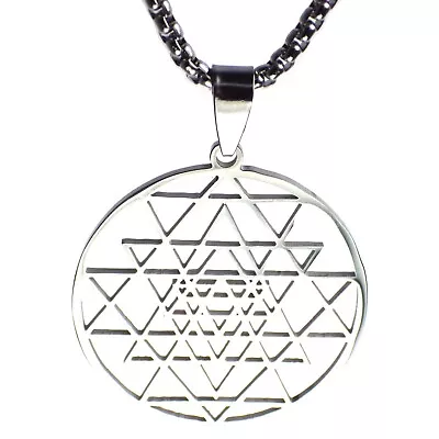 $18.99 • Buy Sacred Geometry Necklace Silver Stainless Steel Sri Yantra Medallion With Chain