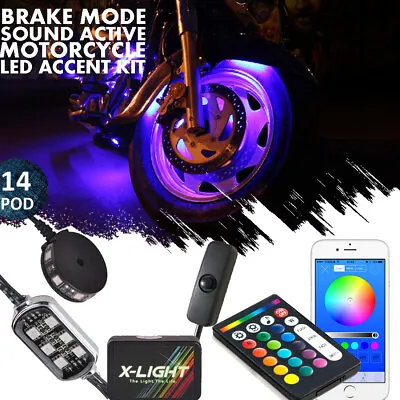 14Pcs Motorcycle RGB LED Neon Under Glow Light Pod Kit Voice Control Blue-tooth • $64.99