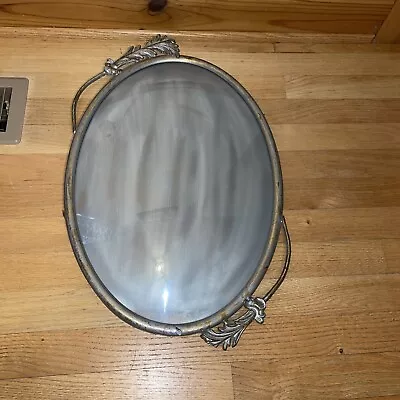 Antique Metal Picture Large 22.75” Frame Convex Glass Leaves  Silver Hold Wash • $79.99