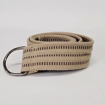 Mens D Ring Fabric Webbed Belt 2  X 39  Beige Brown Canvas Military Style Casual • $7.99