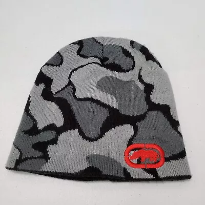 Ecko Unltd. Men Hat One Size Gray Camo Beanie Logo Embroidered Knit Acrylic • $11.92