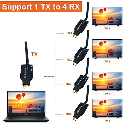 50m Wireless HDMI Extender Video Transmitter Receiver 1 To 4 Splitter F PC To TV • $33.12