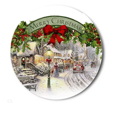 Merry Christmas Snowy Town Holiday Favors Seals Scrapbook Stickers Labels • $2.74