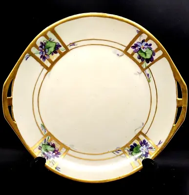 PS AA Schonwald Bavaria Plate With Handles Purple Violets Handpainted Gold Trim • $44.99