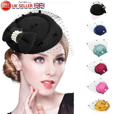 £8.79 • Buy Royal Pillbox Hat Mesh Veil Fascinator Cap Headpiece Clip Wedding Party Hat UK