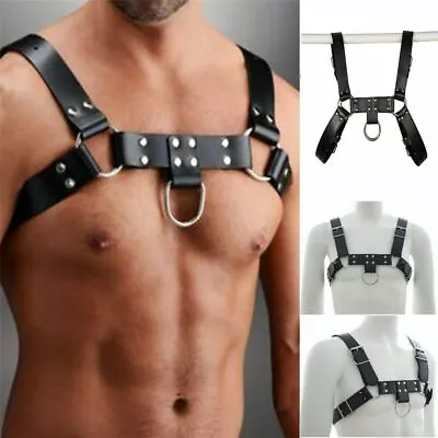 Mens PU Leather Restrain Chest Strap Harness Clubwear Costume Fancy Dress UK • £8.99