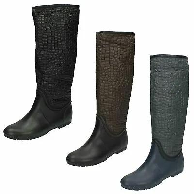 'Ladies Spot On'  Crocodile Style Wellington Boots - X1R165 • £9.99