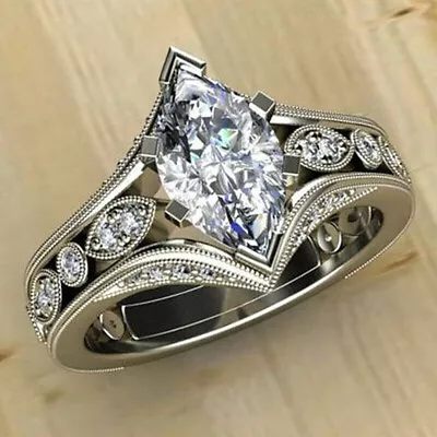 Elegant Hollow Wedding Bridal Ring 2.1 Ct Simulated Diamond 14K White Gold Over • $110.50