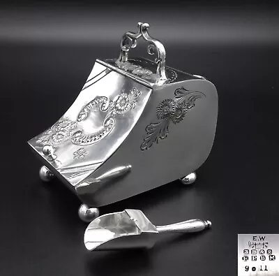 Antique Sugar Scuttle Box With Scoop James Dixon & Sons Chased Silver Plated • £124.99