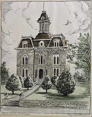 Margaret Whittemore Prairie Print Makers Color Woodcut Chase County Courthouse • $179