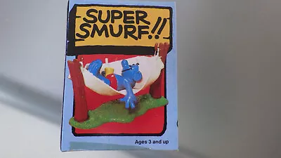 Vtg 1984 Schleich Peyo SUPER SMURF Figure Set HAMMOCK * Factory Sealed Box NIB • $27