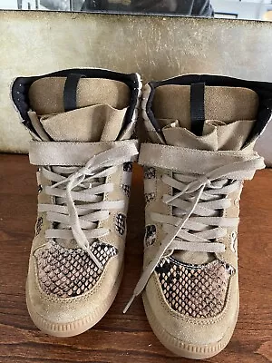 Zara Tan Wedge Sneaker Shoes Snake Print Women’s Size 6.5/37 • $20