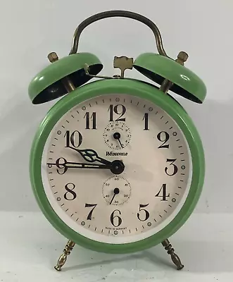 Vintage Wedgefield Classic Bedside Green Wind Up Alarm Clock TESTED WORKS • $60