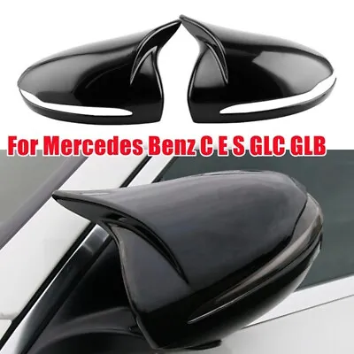 Gloss Black OX Horn Side Rearview Mirror Cover For Mercedes Benz C E S GLC GLB • $29.99