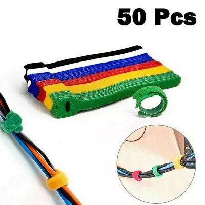 50Pcs Reusable Ties Nylon Strap Cord Loop Hook Cable Wraps Tool Tidy Organizer • $5.79