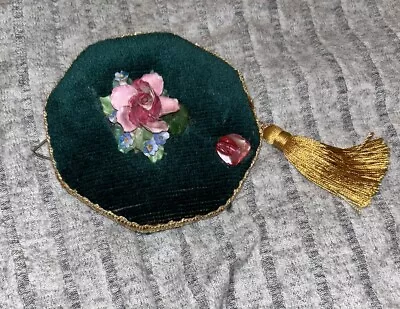 Vintage Velvet Pin Cushion With Coalport Style Porcelain Flowers  • £2.99