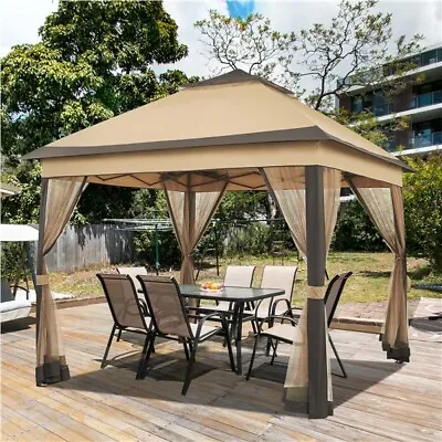 Pop-Up Gazebo Tent With 4 Mesh Sidewalls Height-Adjustable Outdoor Canopy Tent • £117.99