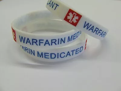 2 X WARFARIN MEDICATED Medical Alert Wristband Silicone Bracelet Warning NEW • £2.99