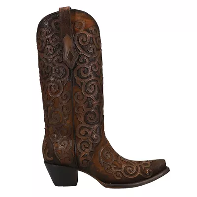 Corral Boots Ld Chocolate Lamb Overlay & Embroidery Snip Toe Cowboy  Womens Size • $194.99
