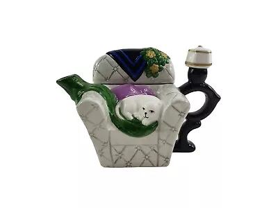 Miniature Tea Pot White Cat On Chair Sofa Lamp Ceramic Flowers Houston Harvest  • $9.56