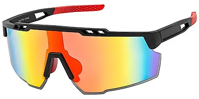 Oversized One Piece Blade Sports Shield Rimless Cycling Sunglasses Mirror 2TRV • $9.99