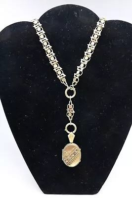 Antique Victorian 1880s Gold Filled Book Chain Ornate Cameo Locket Necklace • $349