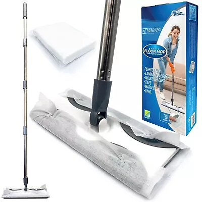 £12.99 • Buy Flat Floor Mop With Wipes Sweeper Duster Laminate Wood Tile Cleaning Dust Dry