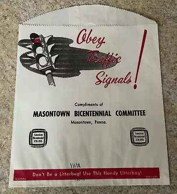 Vintage Paper Litterbag~MASONTOWN BICENTENNIAL COMMITTEE 1976 MASONTOWN PA • $7.70