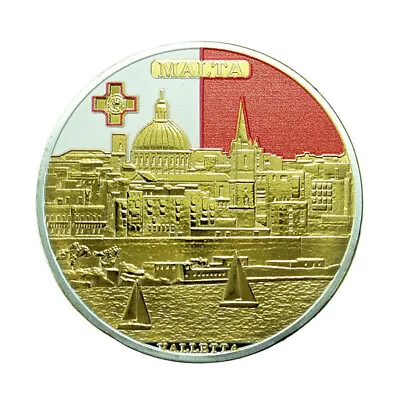 Malta Medal Valletta & Port 34mm Gold Plated 04162 • $44.99