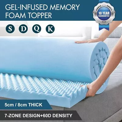 Memory Foam Mattress Topper Cool Gel Queen Matress Support Bedding 5/8cm 7-Zone • $58.99