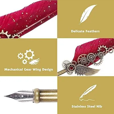 YICMY Quill Pen And Ink Set Feather Pen Calligraphy Set Quill Pen With Wax Sea • £17.84