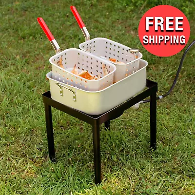 Liquid Propane 18 Qt Outdoor Aluminum Dual Basket Fish Deep Fryer Cooker Kit Pot • $86.32