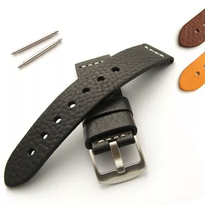 Genuine Leather Watch Strap Grained With Brushed Buckle 18mm 20mm 22mm 24mm Mens • £18.95