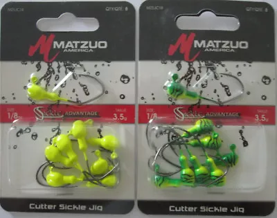 2 - MATZUO Cutter Sickle Jig - 8/Pk - 1/8 Oz. - Chartreuse & Firetiger • $6.63