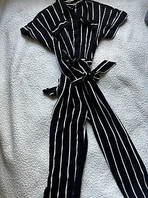 H&M Stripe Pants Jumpsuit Button Up Small Loose Casual Basic  • $6