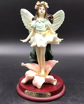 La VERONA COLLECTION FLOWER FAIRY FIGURE ON WOOD BASE Pink Flower Green Dress • $5.25