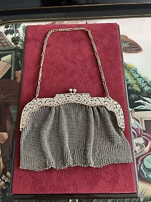 Antique German Silver Art Deco Chain Mail Evening Bag Purse Engraved Circa 1920s • £99.99