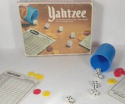 Lowe Milton Bradley Yahtzee Game Vintage 1978 Blue Cup Dice Chips Scoresheets • $8.35